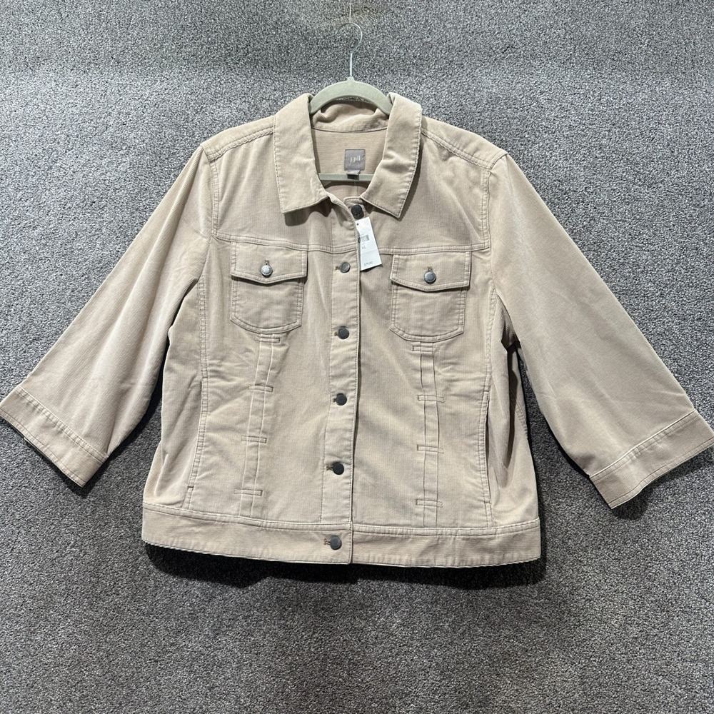 J. Jill Womens Oat Beige Corduroy Trucker Jacket 3/4 Sleeve Stretch XL Neutral